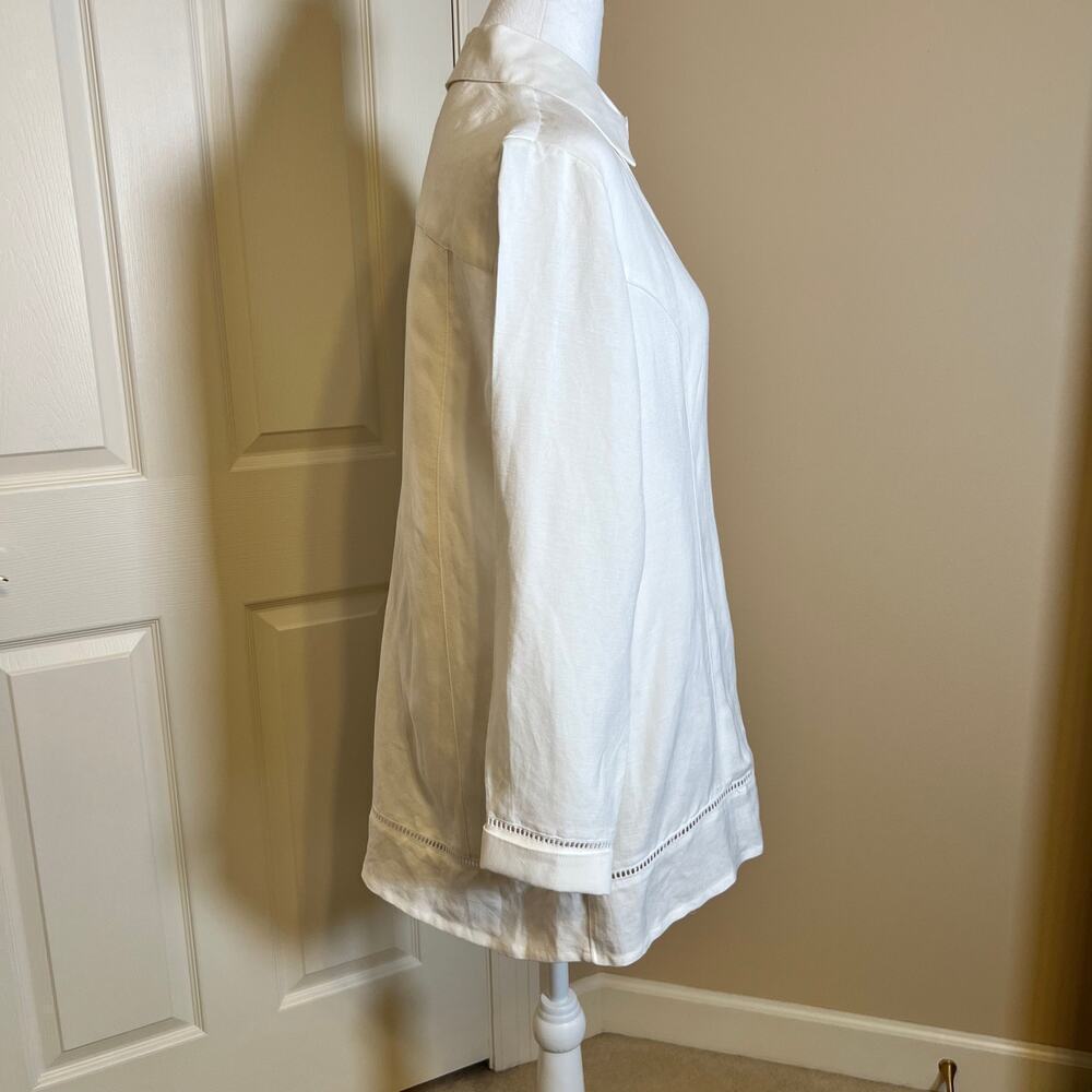 Soft Surroundings White Linen Blend Tunic Shirt Pearl Buttons Lace Hems Size M - Picture 5 of 11